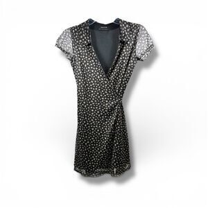 Urban Outfitters Ditsy Floral Mesh Wrap Mini Dress in Black Size XS